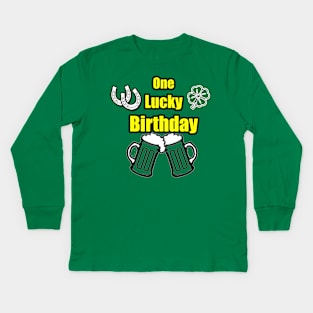 One Lucky Irish Green Beer Drinking Birthday Party yellow green Kids Long Sleeve T-Shirt